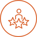 Expertise and Recognition Icon of a person with three stars indicating professional excellence or senior status